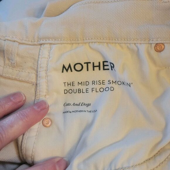 Mother The Mid Rise Smokin' Double Flood Size 32 Cream Cropped Designer Demin - Picture 9 of 15
